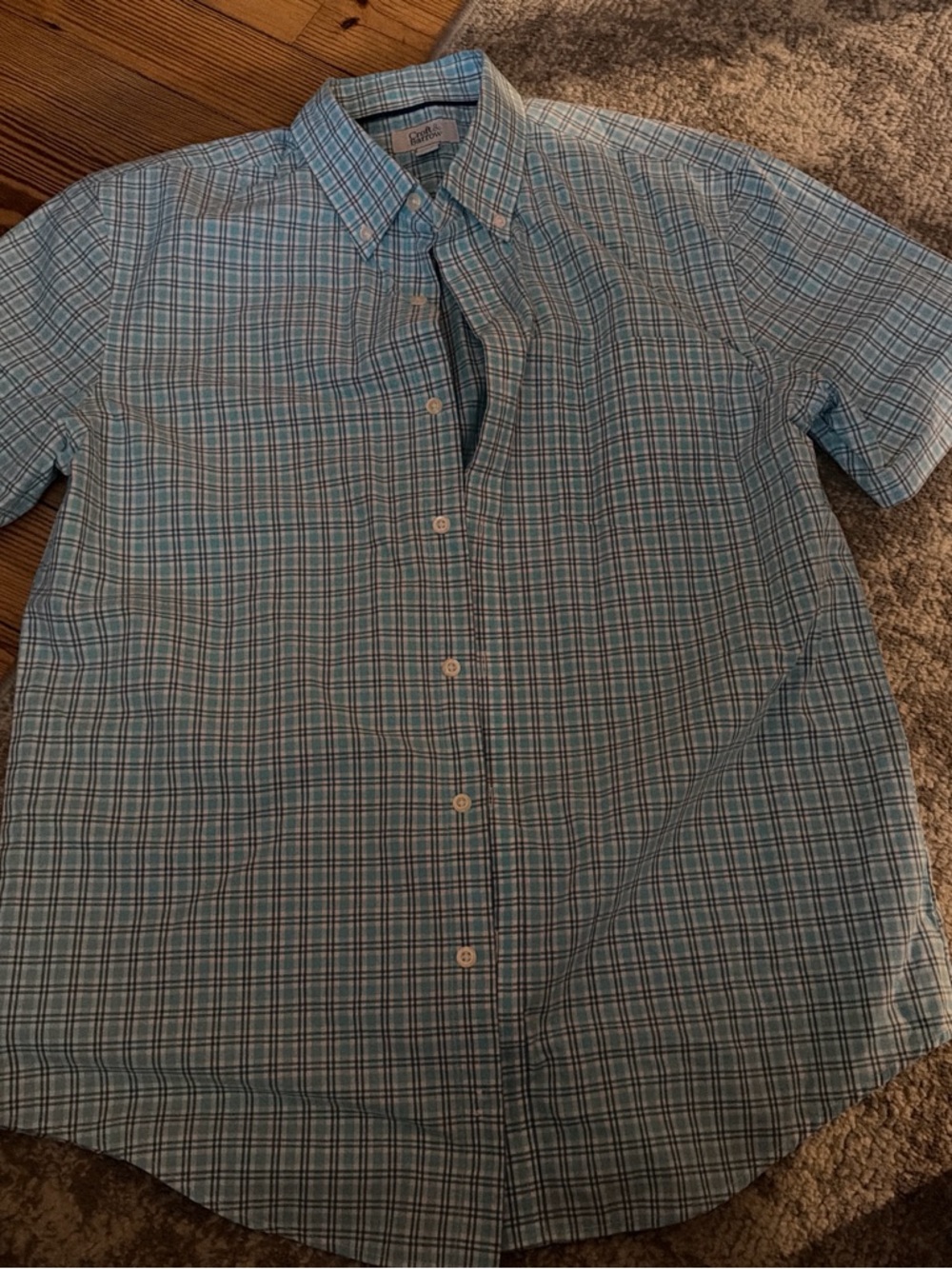 croft & barrow Light Blue Plaid Short-Sleeve Button-Down Shirt